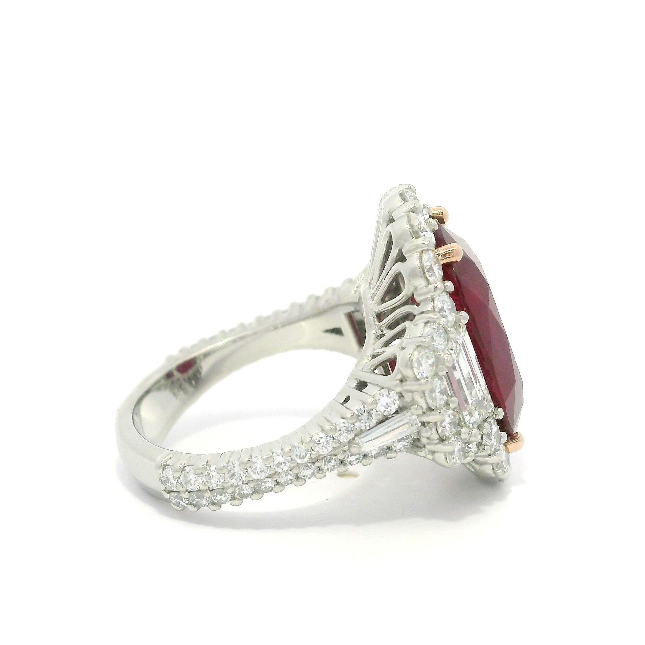 Platin AGL zertifiziert 12,25ctw Oval Roter Rubin mit Diamant Substantial Großer Ring im Angebot 3