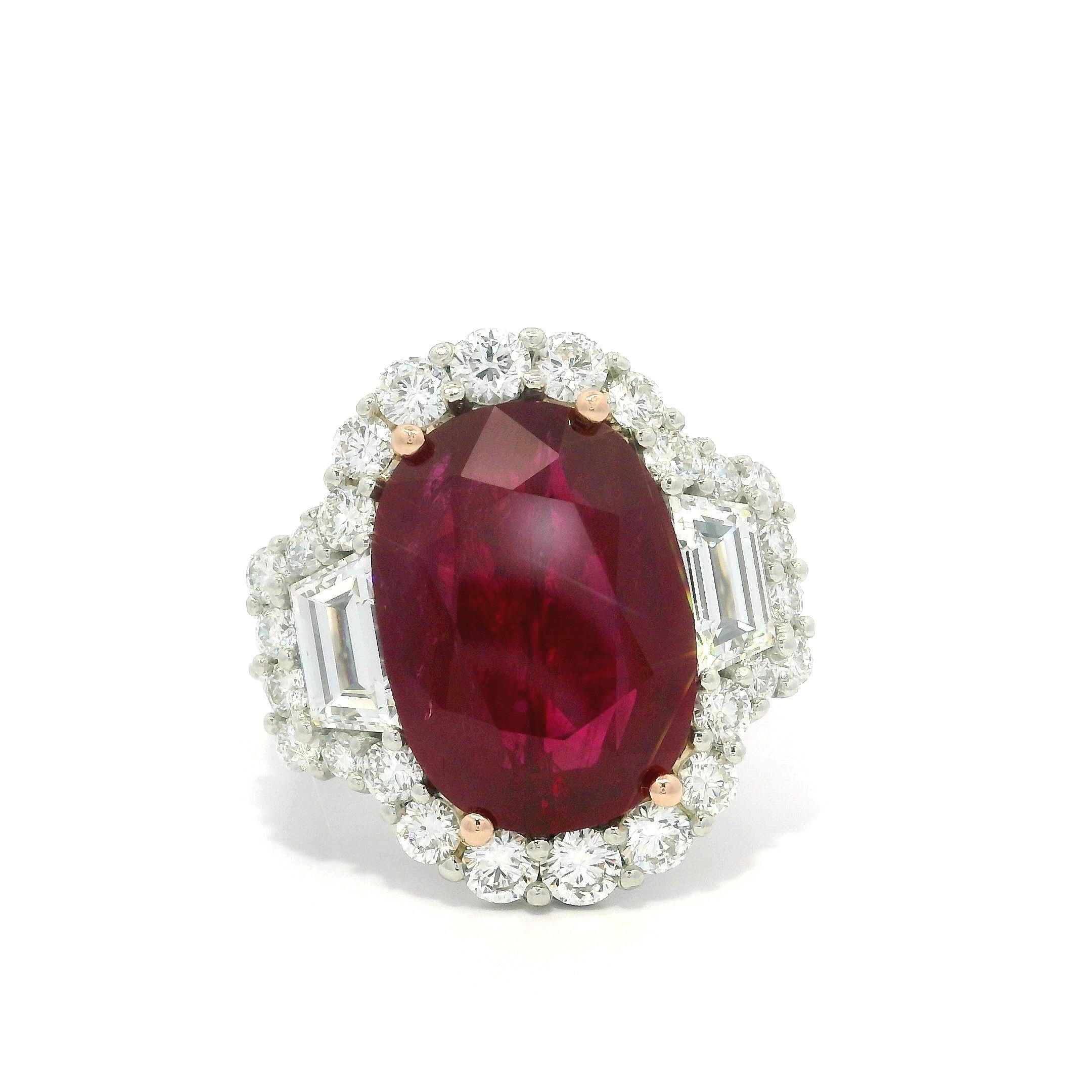 Platinum AGL Certified 12.25ctw Oval Red Ruby W/ Diamond Substantial Large Ring