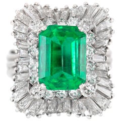 Platinum AGL Colombian Emerald With Diamonds Ring