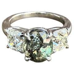 Platinum AGL & GIA Oval Color Change Alexandrite Old Mine Cut Diamond Ring