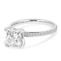 Platinum AGS Certified Princess Cut and Round Diamond Engagement Ring