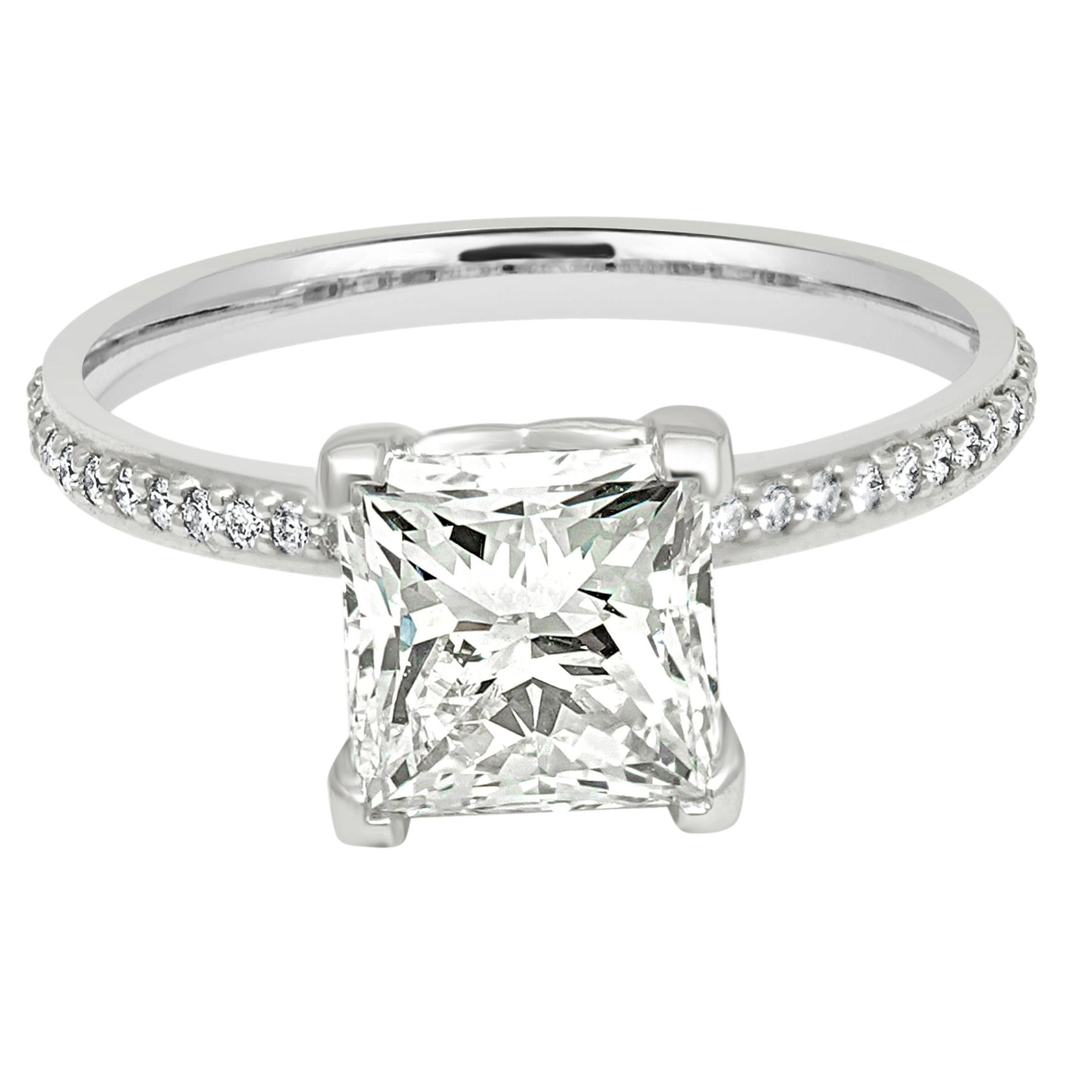 Platinum AGS Certified Princess Cut and Round Diamond Engagement Ring