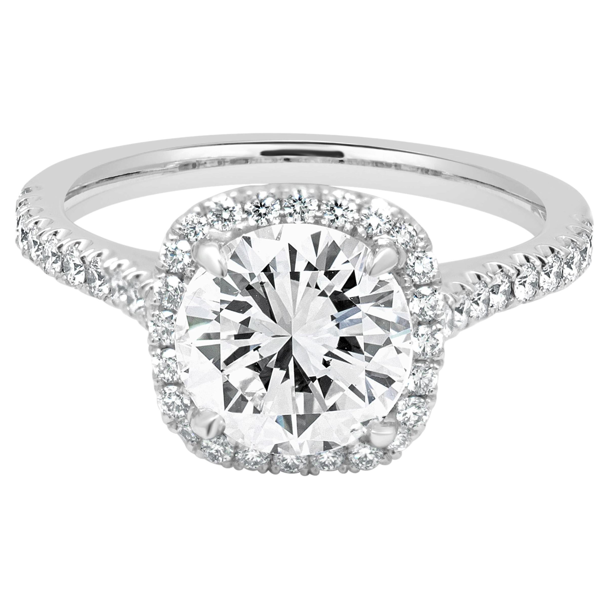 Platinum AGS Certified Round Brilliant Cut Diamond Halo Engagement Ring