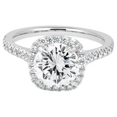 Platinum AGS Certified Round Brilliant Cut Diamond Halo Engagement Ring