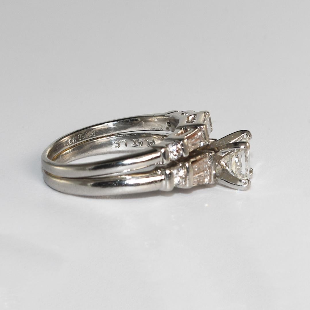 Platinum AIG Graded Princess Cut Diamond Engagement Ring and Band In Good Condition For Sale In Laguna Beach, CA
