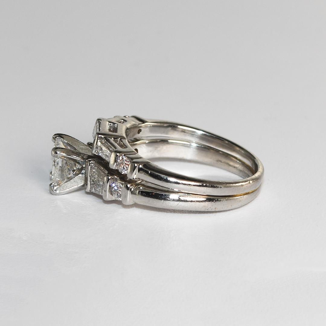 Platinum AIG Graded Princess Cut Diamond Engagement Ring and Band For Sale 1