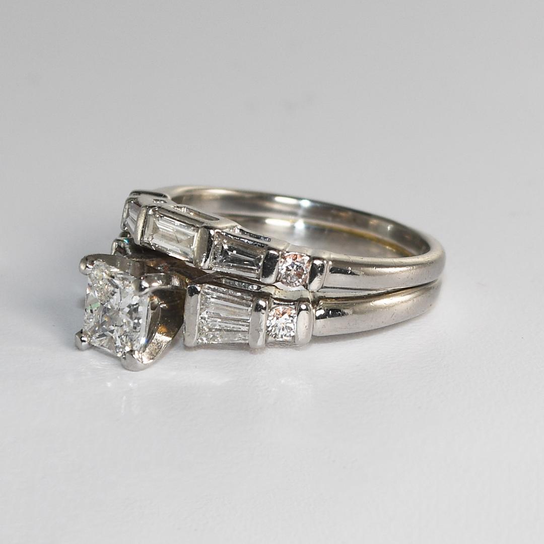 Platinum AIG Graded Princess Cut Diamond Engagement Ring and Band For Sale 2
