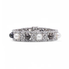 Platinum Akoya and Tahitian Pearl and Diamond Bracelet, 1970s - 180s