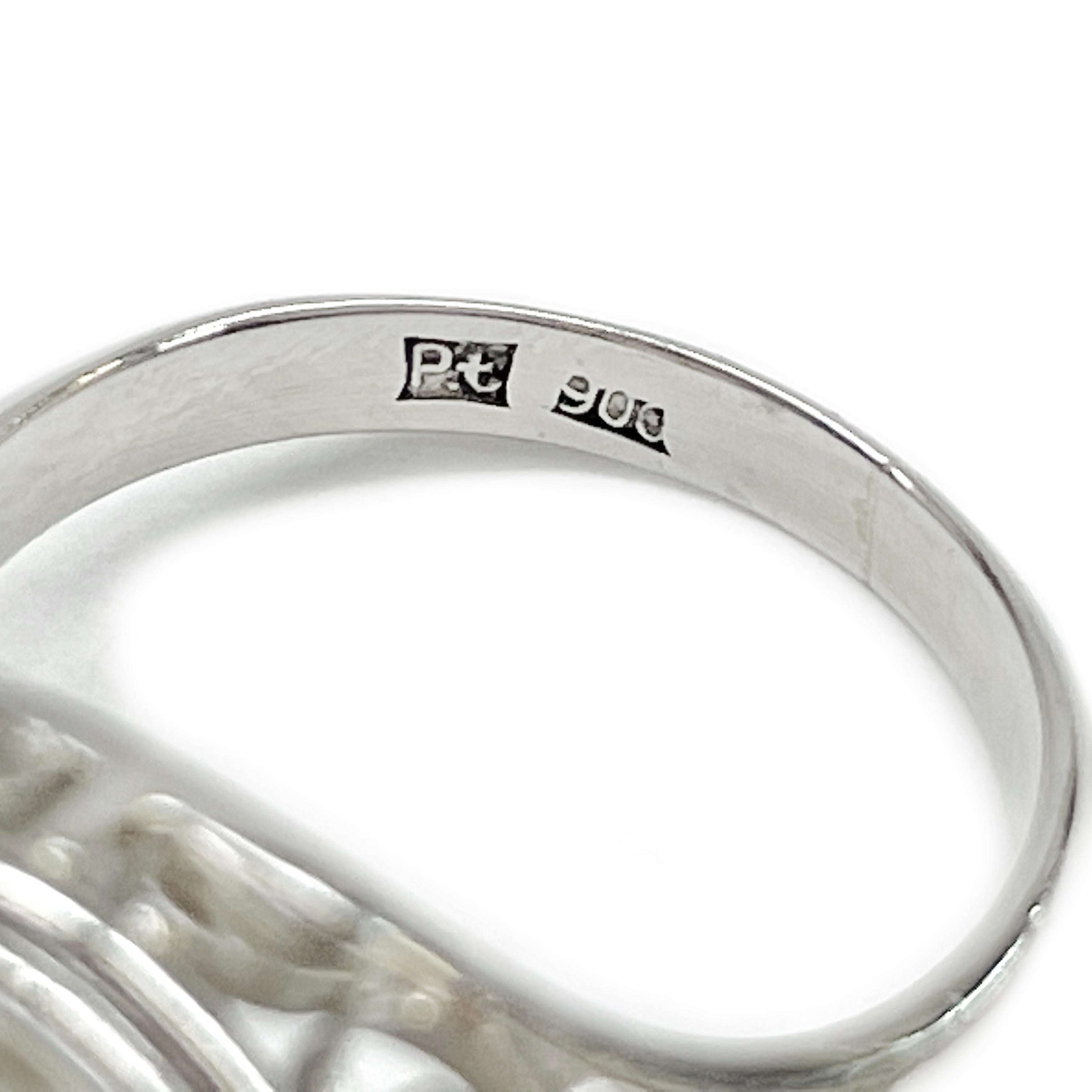 Women's Platinum Akoya Pearl Diamond Ring For Sale