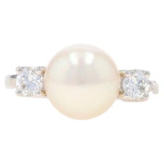 Platinum Akoya Pearl & Diamond Ring - Round Brilliant .34ctw