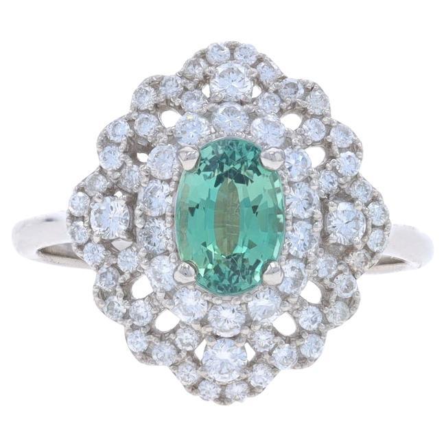 Anello aureola in platino con alessandrite e diamanti - Pizzo floreale ovale 1,70ctw GIA in vendita