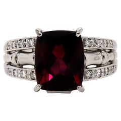 Almandine Platin Platin-Kleidring mit Granat und Diamant