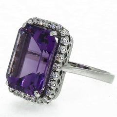 Platinum Amethyst and Diamond Cluster Ring