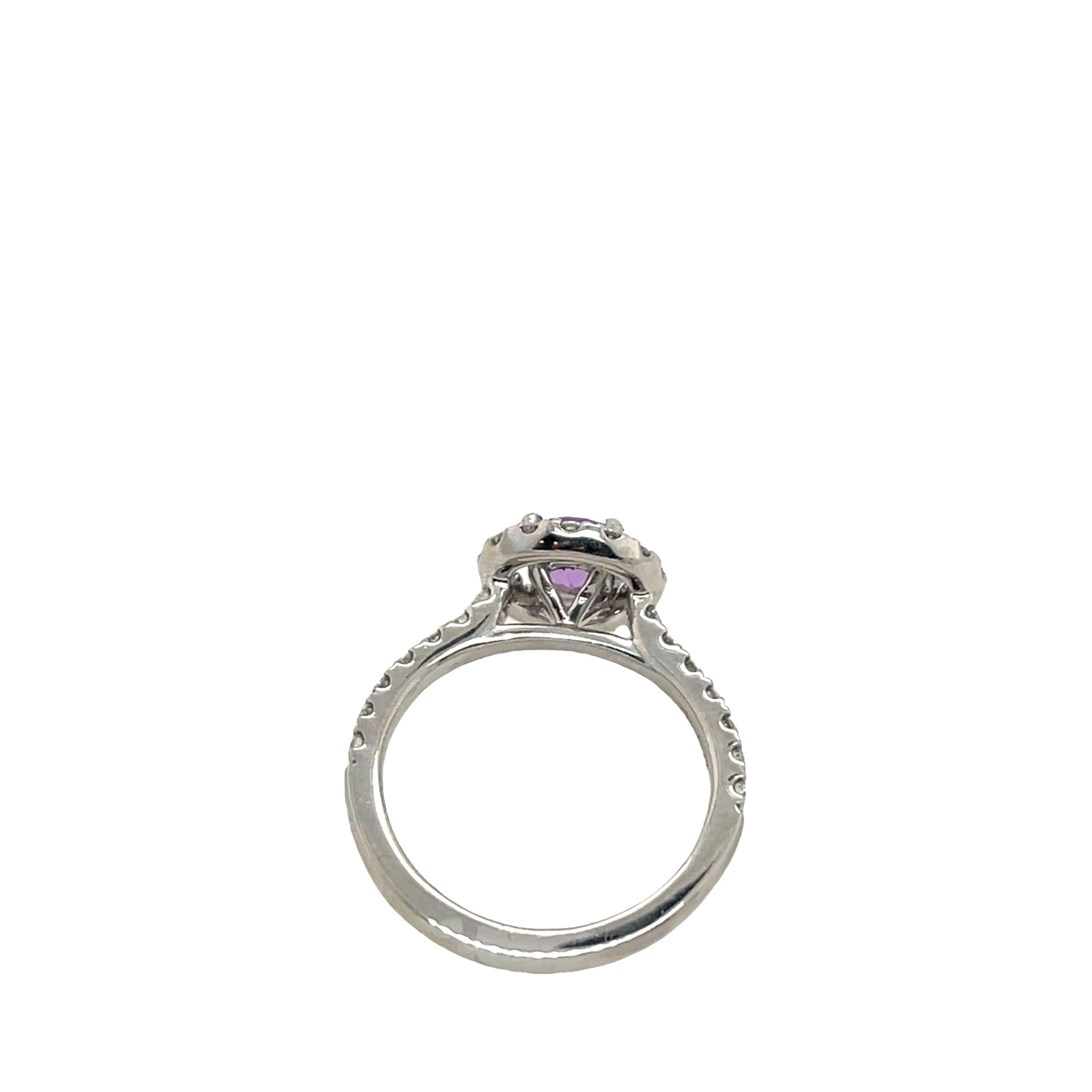 Round Cut Platinum Amethyst and Diamond Halo Ring