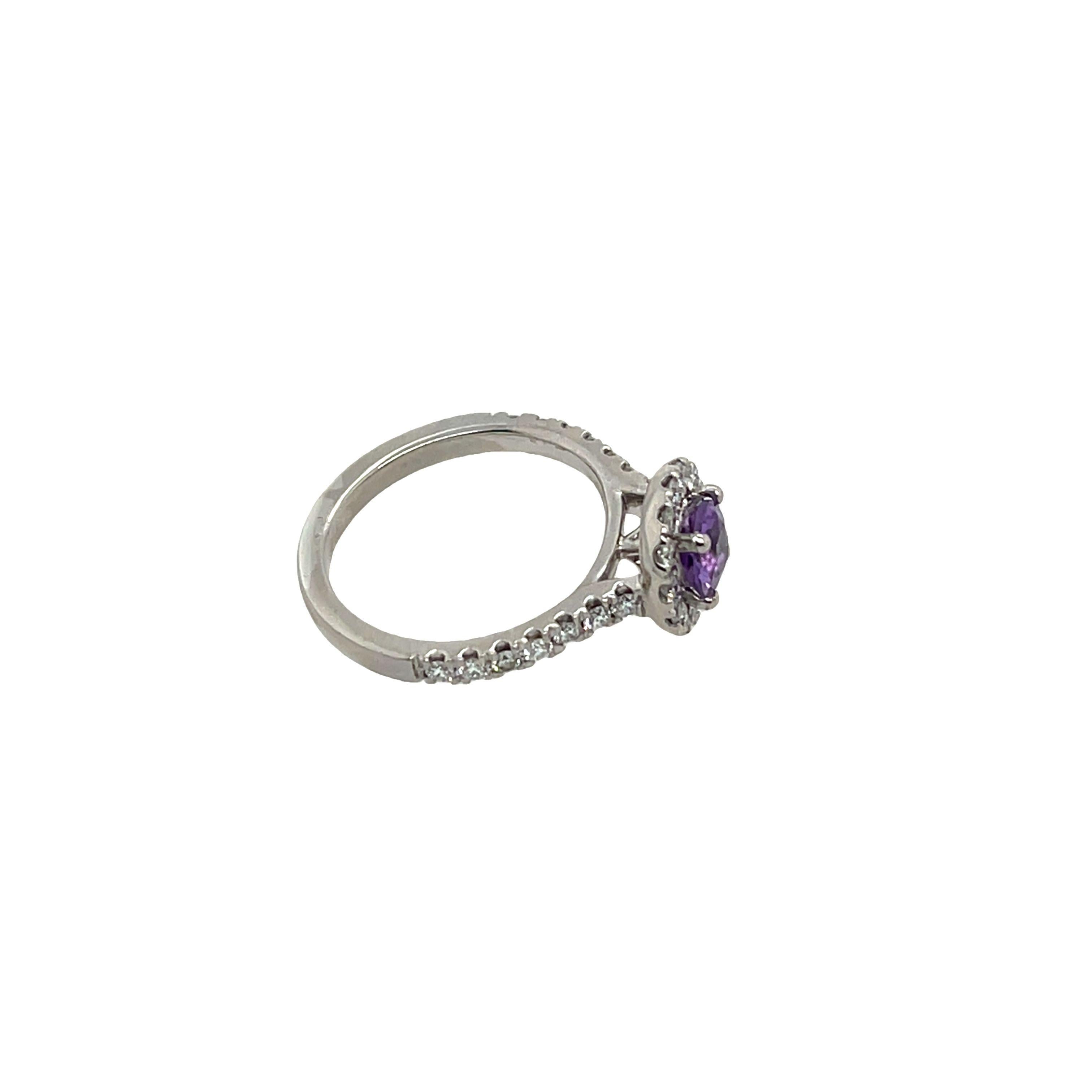 Platinum Amethyst and Diamond Halo Ring In Excellent Condition In London, GB
