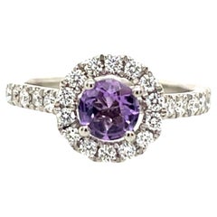 Platinum Amethyst and Diamond Halo Ring