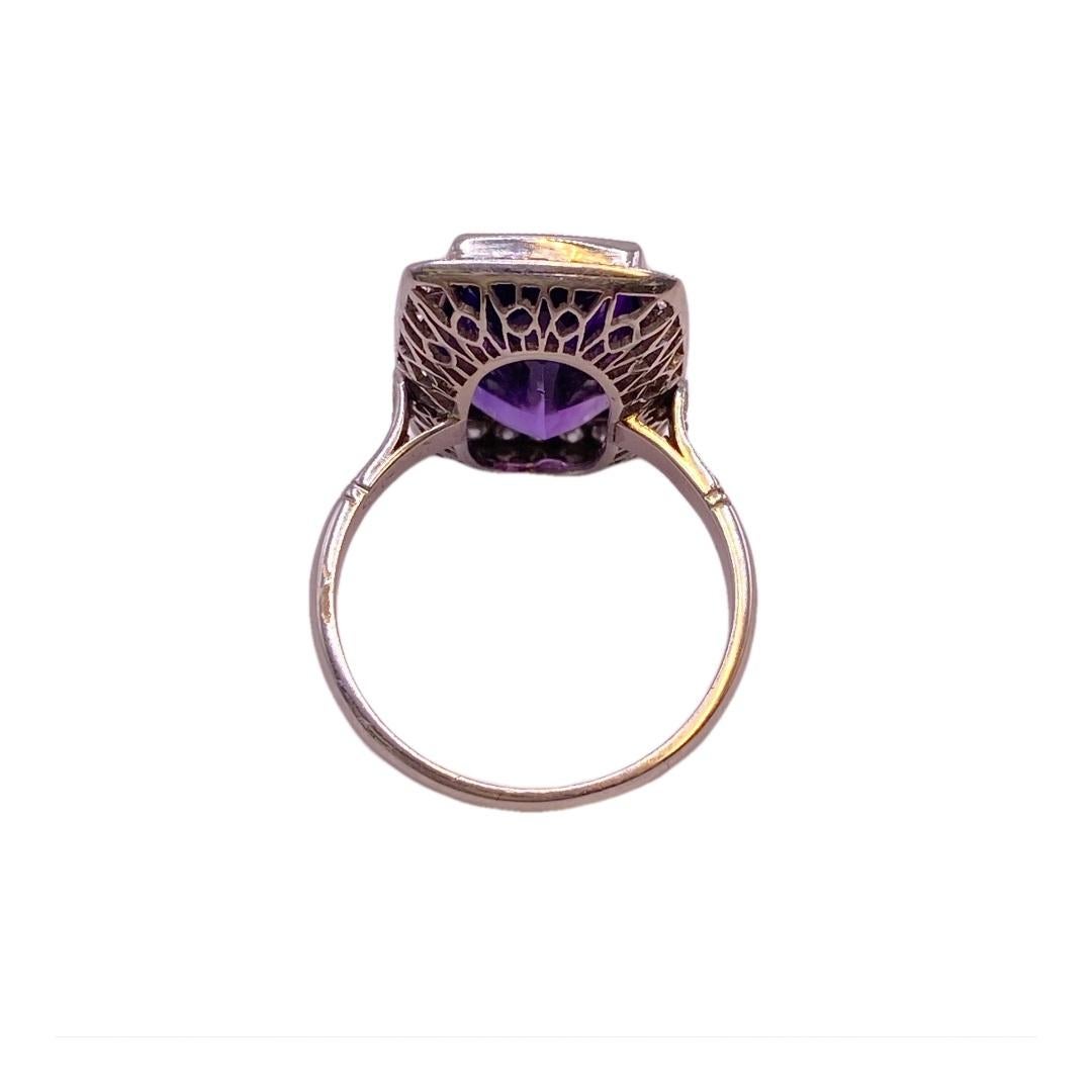 Women's or Men's 5.95 Carat Amethyst and Diamond Platinum Ring For Sale