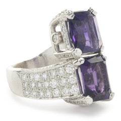 Platinum Amethyst and Pave Diamond Stack Bypass Ring