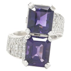 Platinum Amethyst and Pave Diamond Stack Bypass Ring