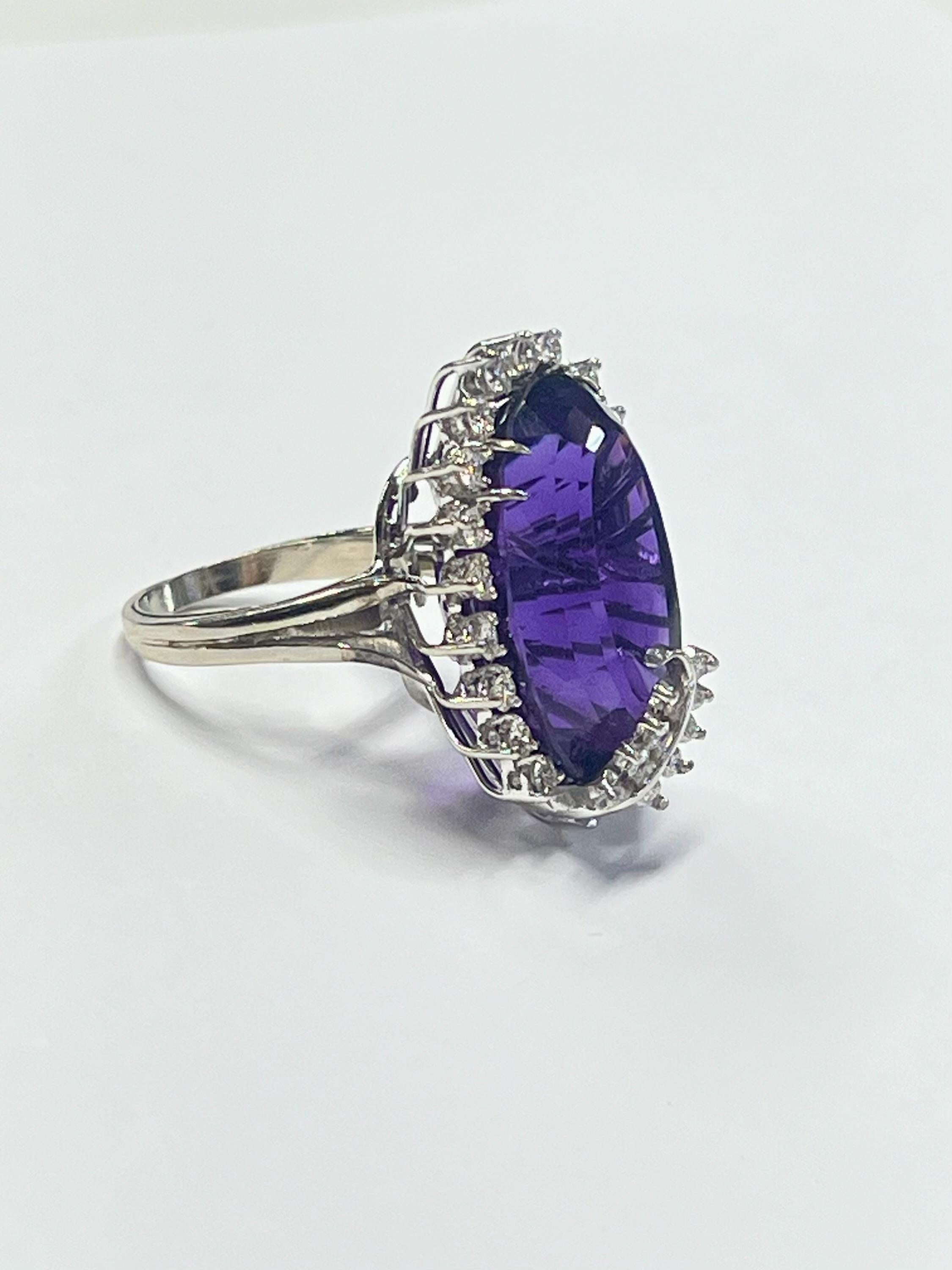 Retro Platinum Amethyst Diamond Cocktail Ring