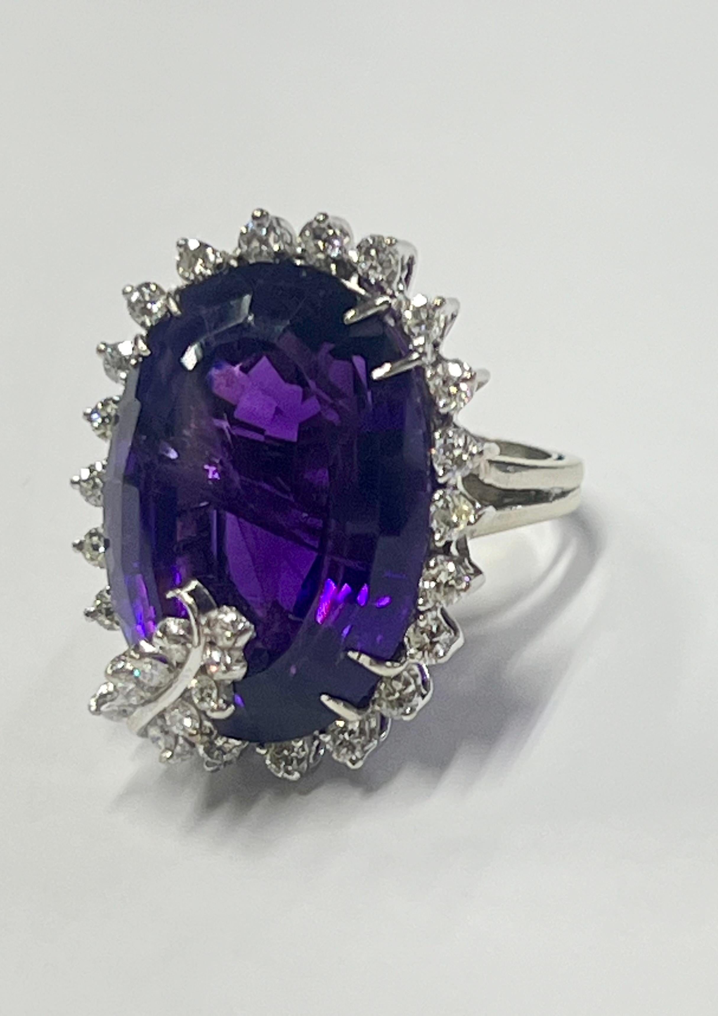 Oval Cut Platinum Amethyst Diamond Cocktail Ring