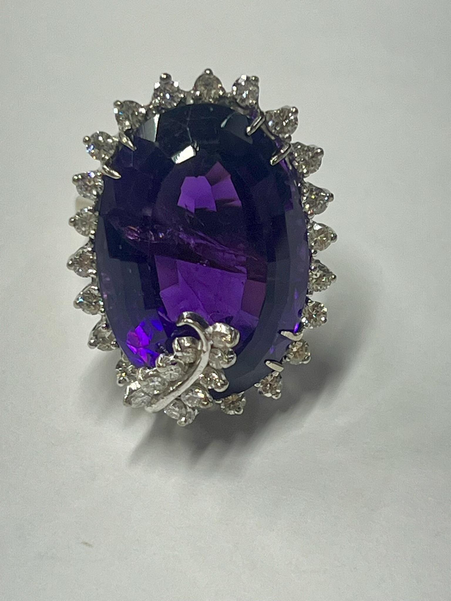 Platinum Amethyst Diamond Cocktail Ring In Good Condition In Palm Desert, CA