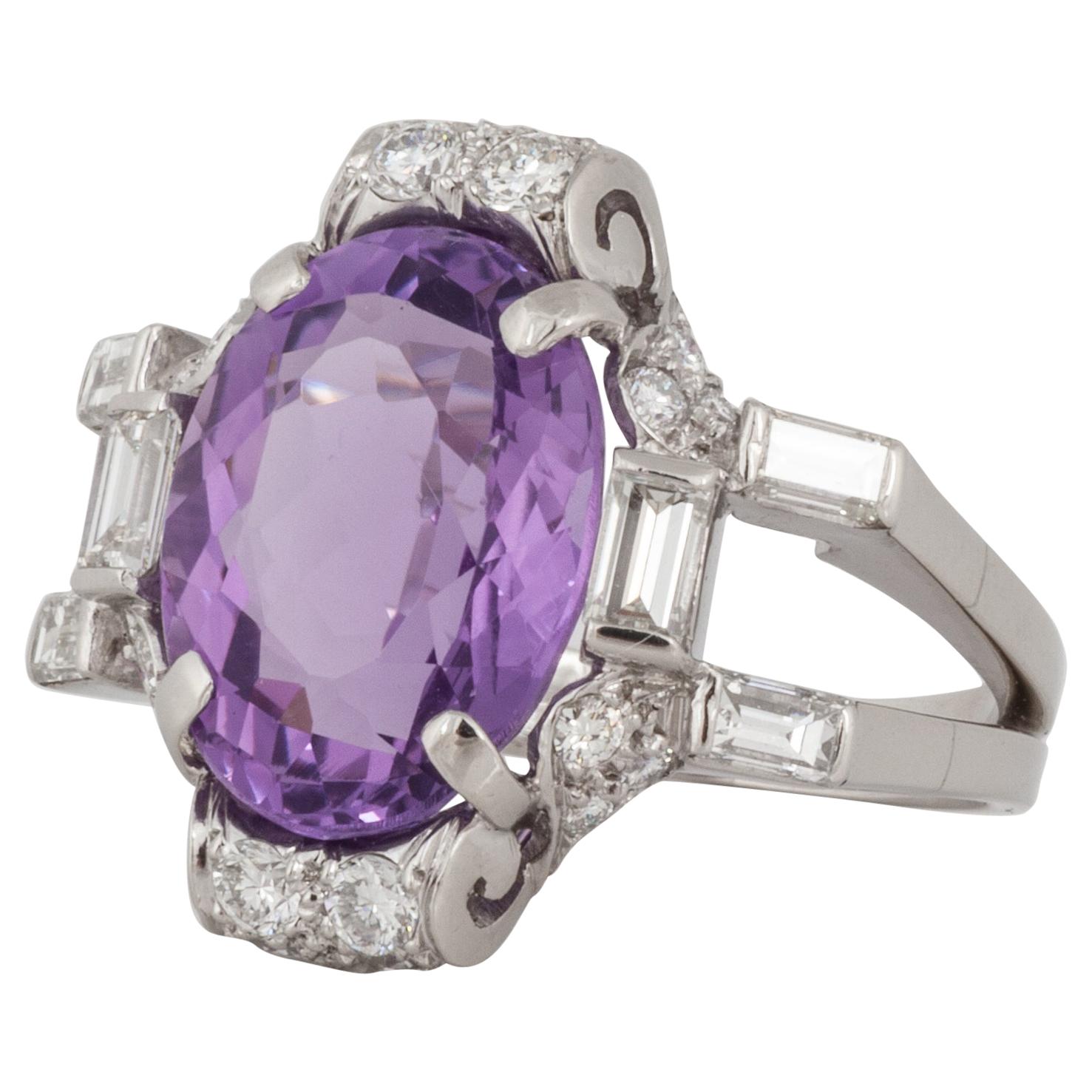 1930's Oval Amethyst and Diamond Ring in Platinum