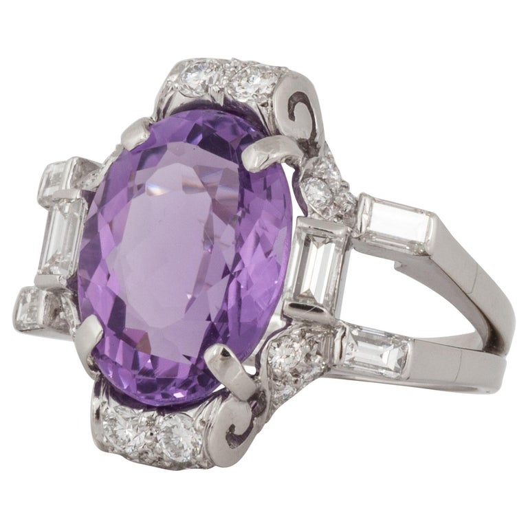 Platinum Amethyst Diamond Ring For Sale at 1stDibs