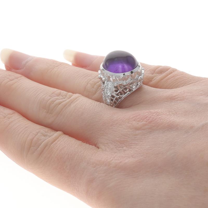 Anello in platino con ametista e diamanti - Cabochon ovale 9,92ctw Filigrana a grana fine Sz 7 In condizioni ottime in vendita a Greensboro, NC