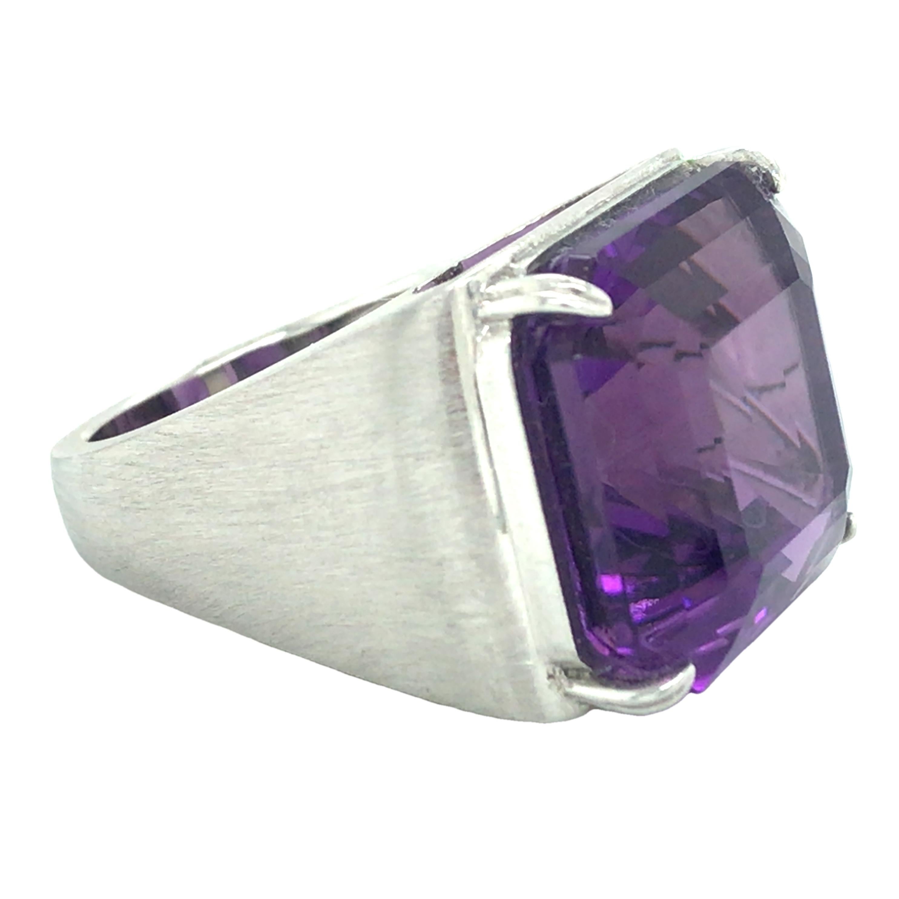 Square Cut Platinum Amethyst Ring For Sale