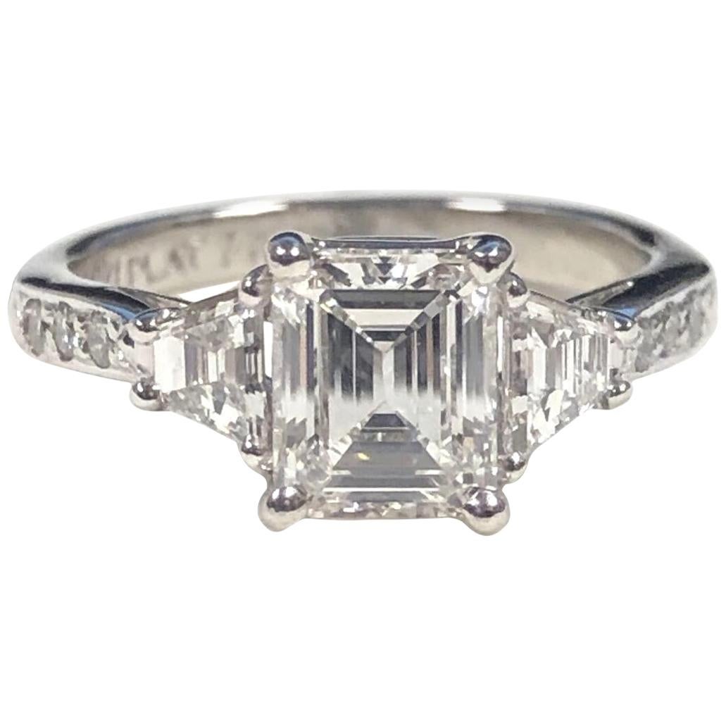 Platinum and 1 Carat Emerald Cut Diamond Engagement Ring