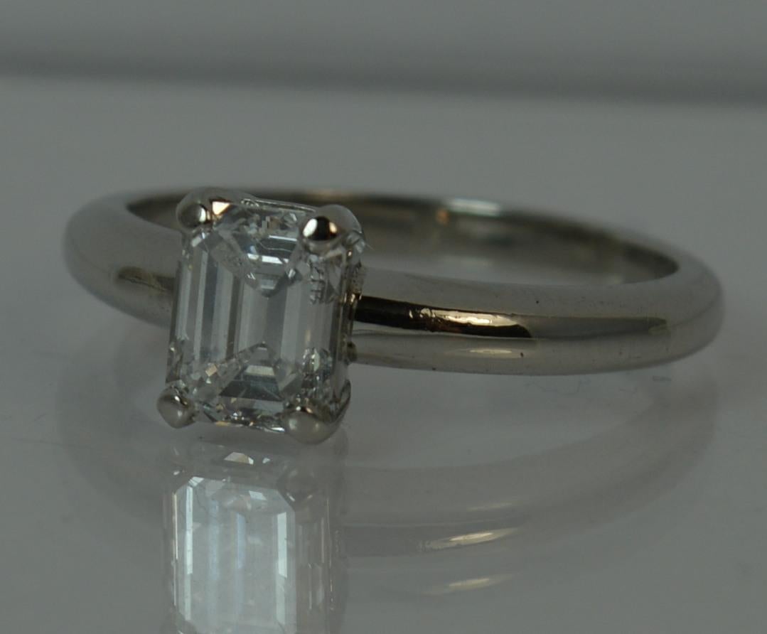 Platinum and 1.01 Carat Emerald Cut Diamond Solitaire Engagement Ring 4