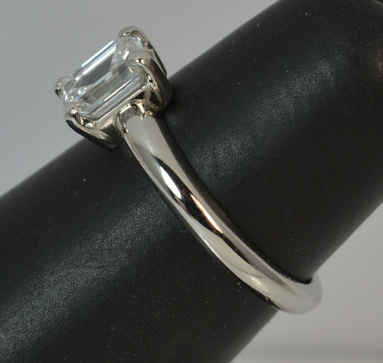 Platinum and 1.01 Carat Emerald Cut Diamond Solitaire Engagement Ring 5