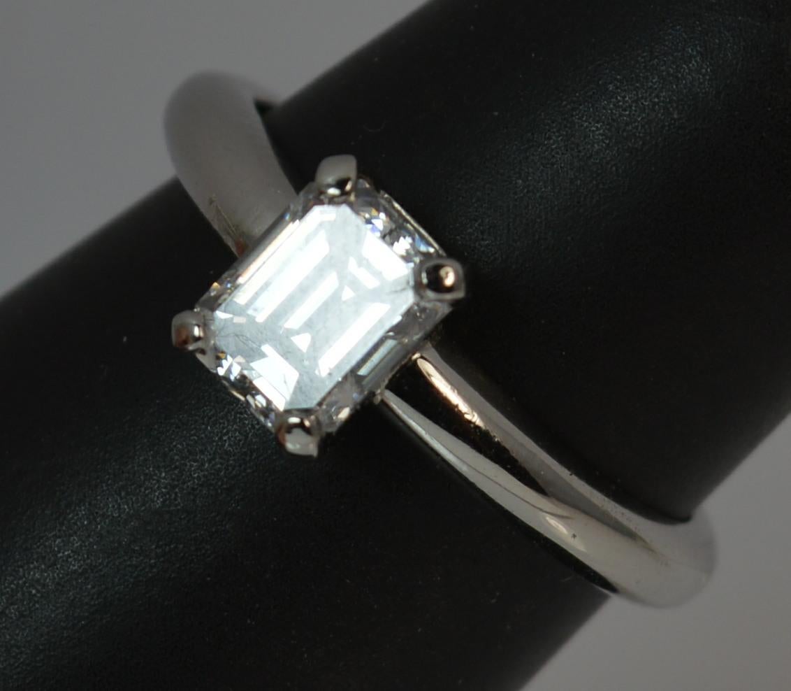 Platinum and 1.01 Carat Emerald Cut Diamond Solitaire Engagement Ring 6