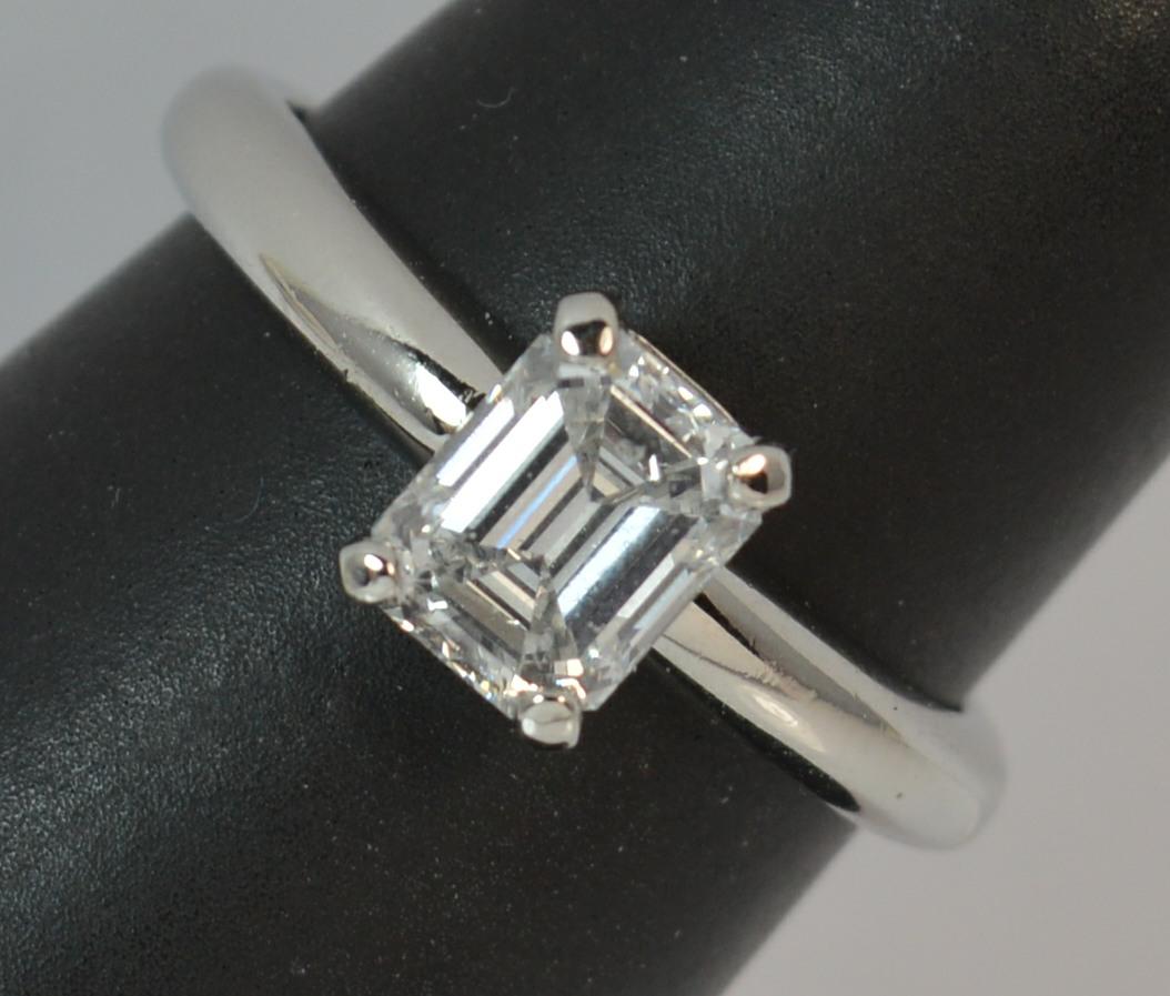 Platinum and 1.01 Carat Emerald Cut Diamond Solitaire Engagement Ring 7