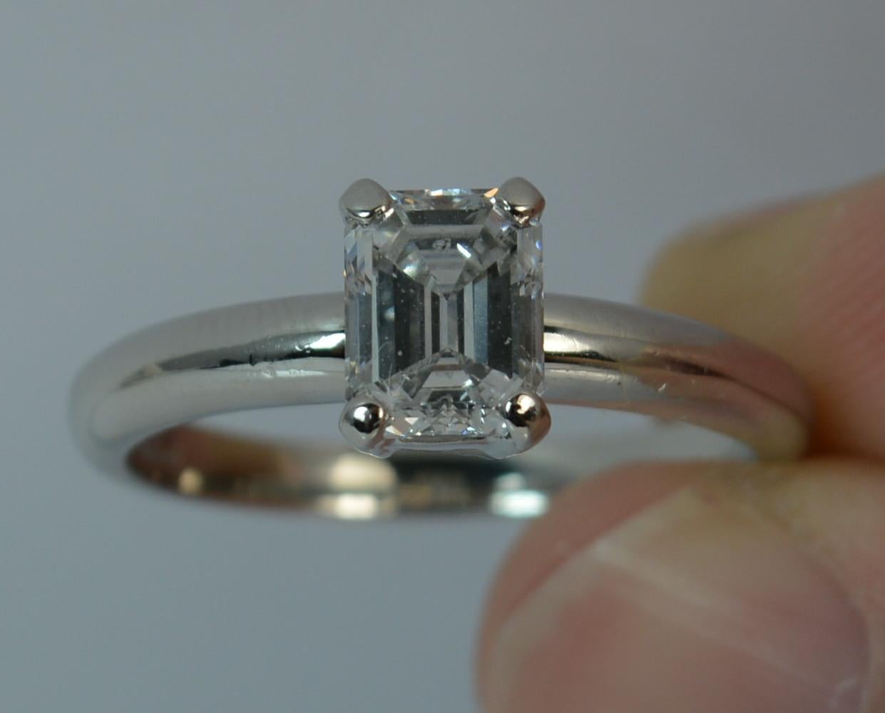 Art Deco Platinum and 1.01 Carat Emerald Cut Diamond Solitaire Engagement Ring