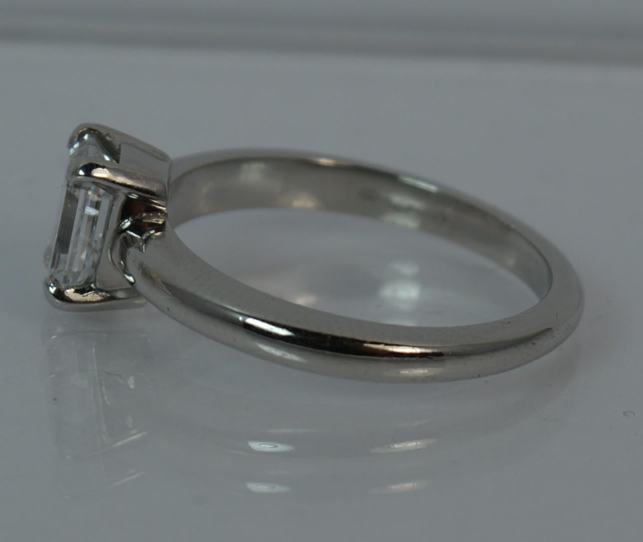 Women's Platinum and 1.01 Carat Emerald Cut Diamond Solitaire Engagement Ring