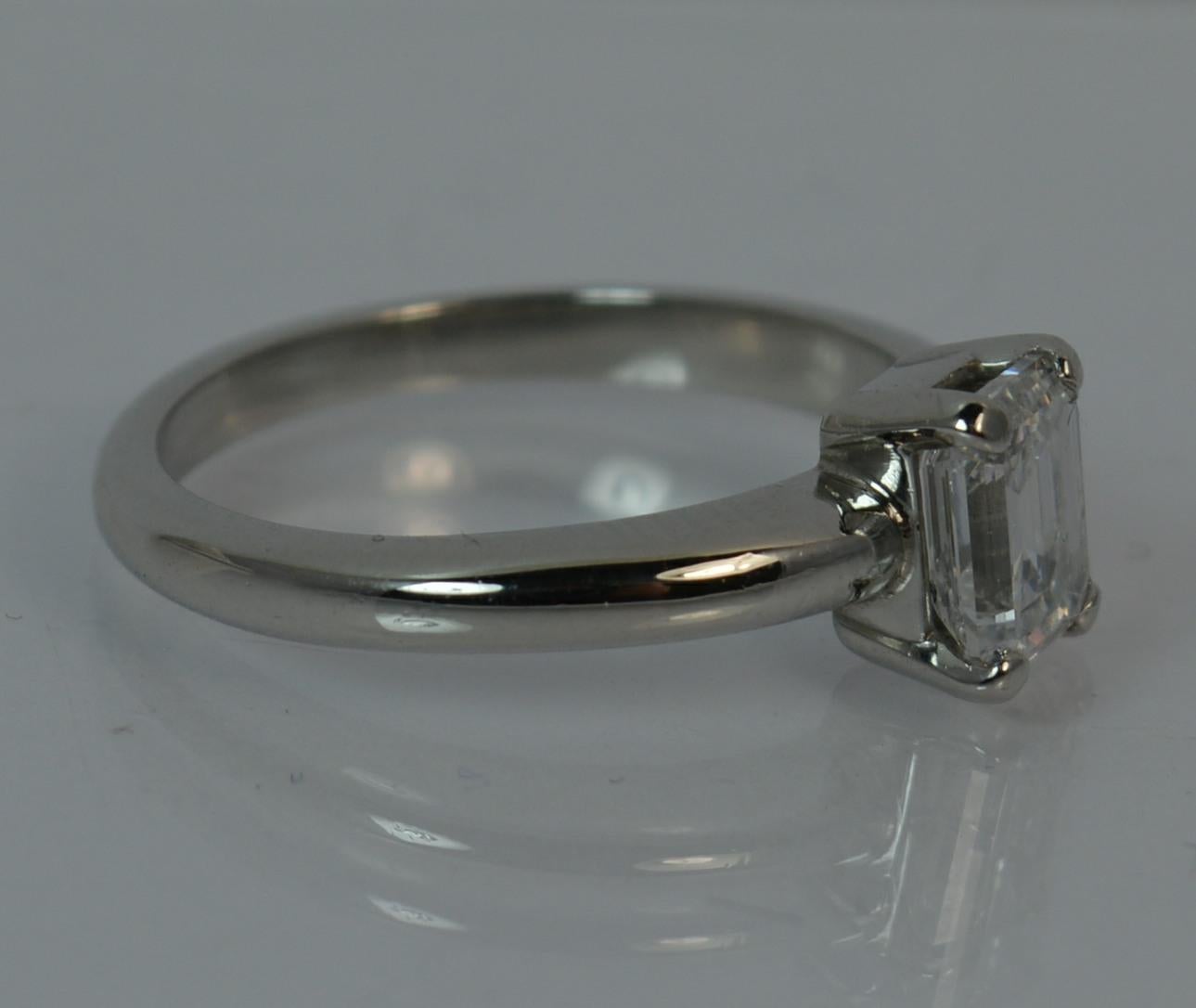 Platinum and 1.01 Carat Emerald Cut Diamond Solitaire Engagement Ring 2