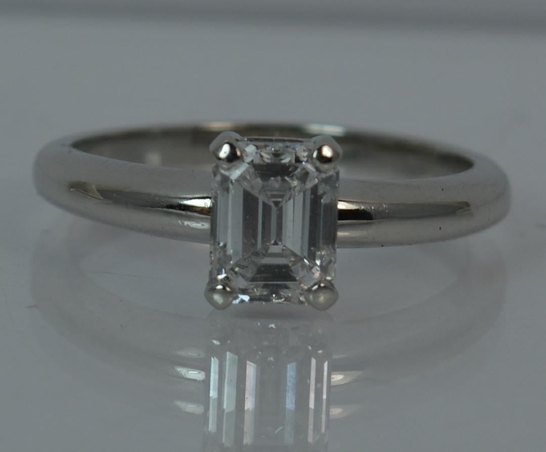 Platinum and 1.01 Carat Emerald Cut Diamond Solitaire Engagement Ring 3