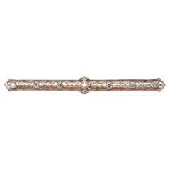 Platinum and 14 Karat Gold Long Bar Pin with Old European Cut Diamonds VHK#556