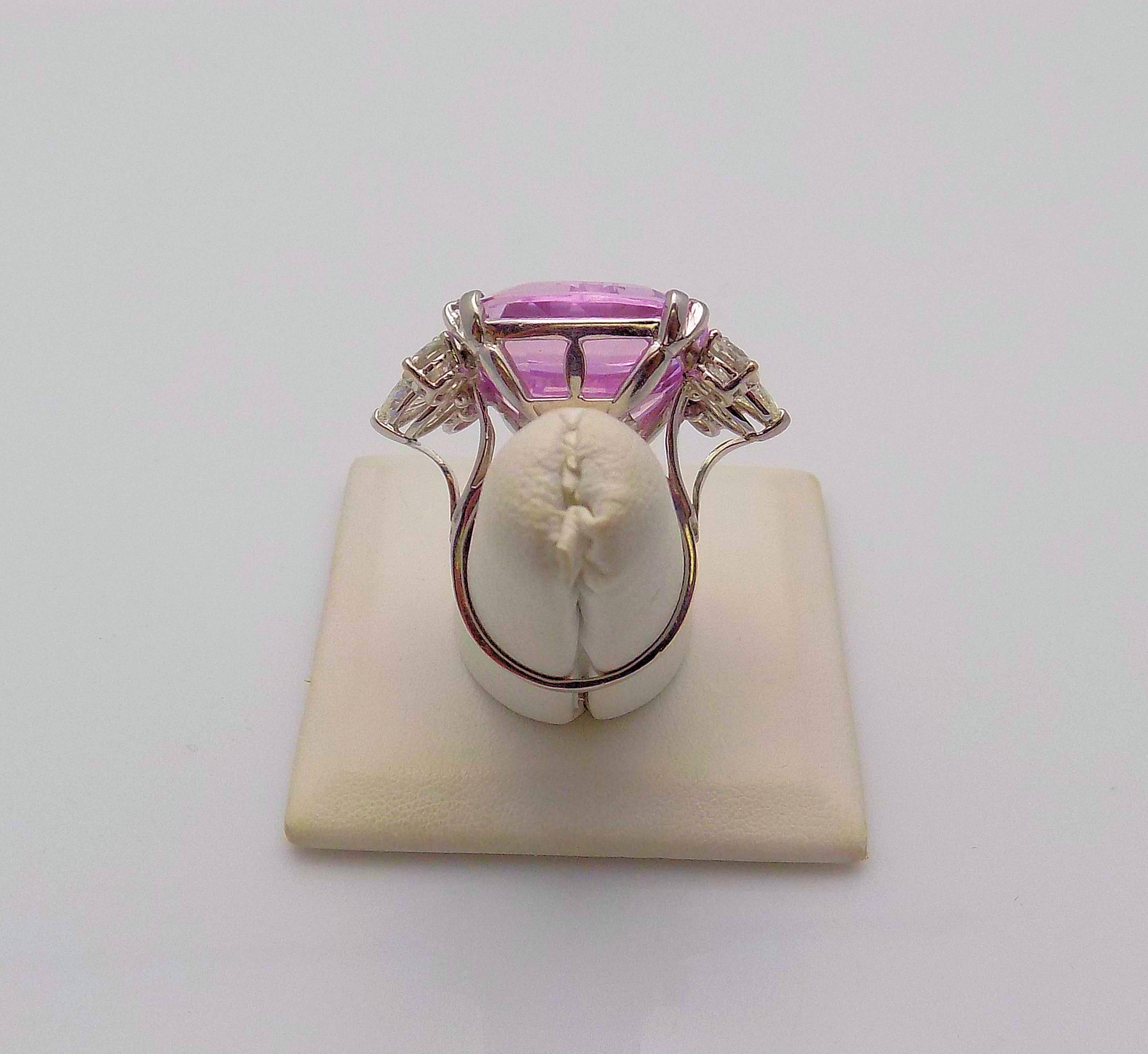 Platinum and 14 Karat White Gold Kunzite and Diamond Ring 5