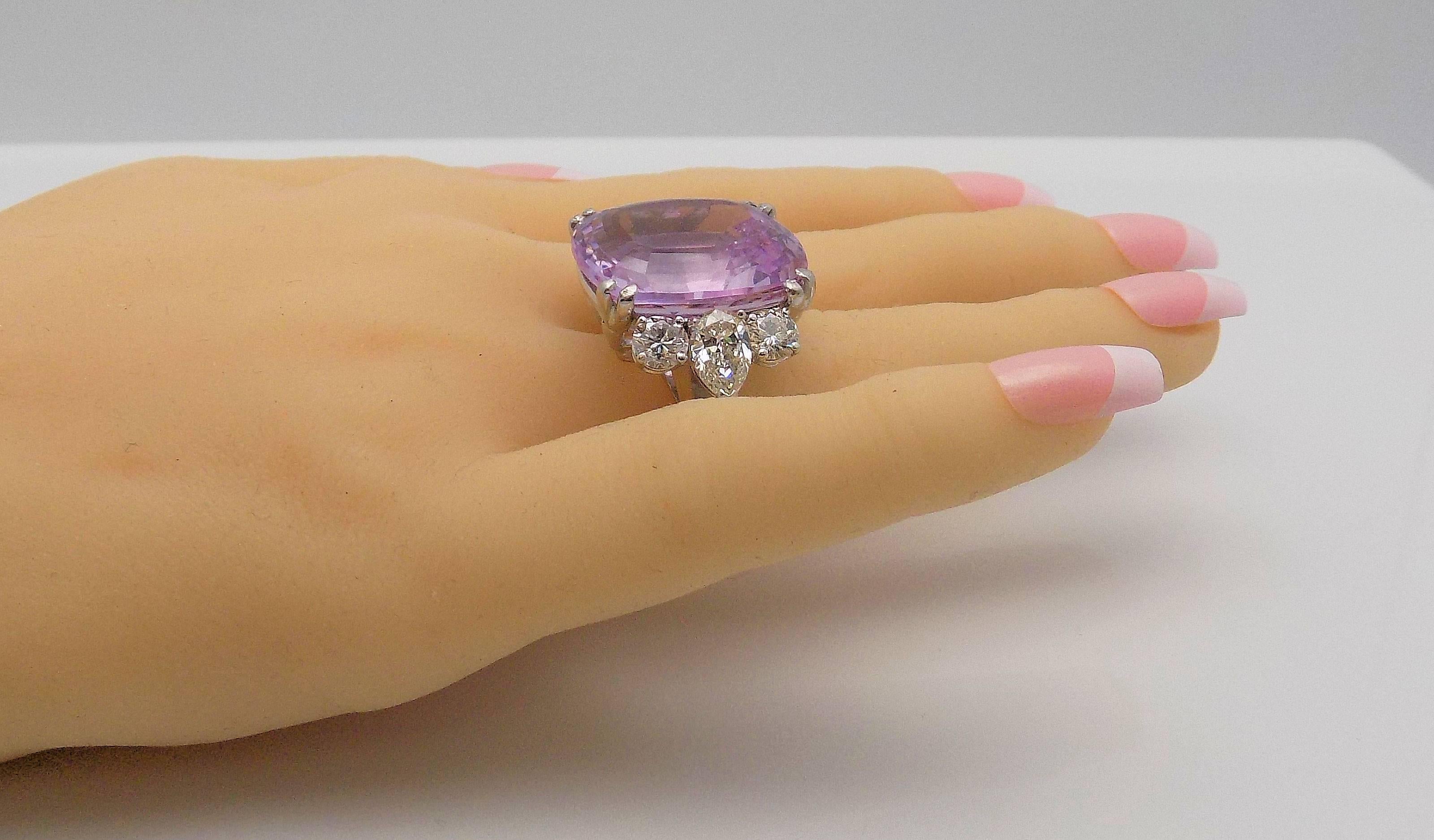 Women's Platinum and 14 Karat White Gold Kunzite and Diamond Ring