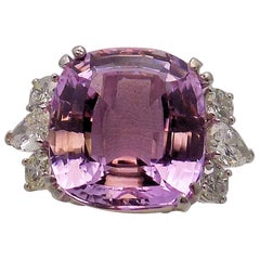 Platinum and 14 Karat White Gold Kunzite and Diamond Ring