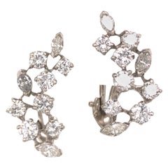 Platinum and 14 Karat White Vintage Marquise and Round Diamond Earring Platinum and 14 Karat White Vintage Marquise and Round Diamond Earring