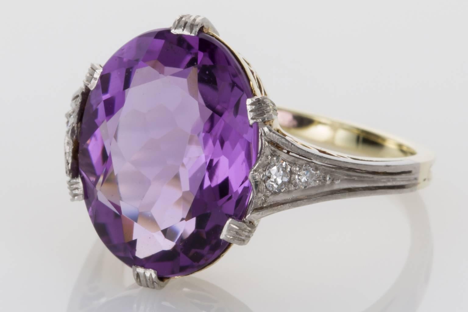 Victorian Platinum and 14 Karat Yellow Gold Amethyst and Diamond Dress Ring