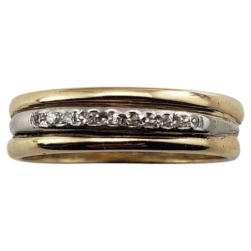 Platinum and 14 Karat Yellow Gold and Diamond Band Ring For Sale