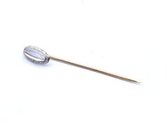 Platinum and 14 Karat Yellow Gold Moonstone Stick Pin