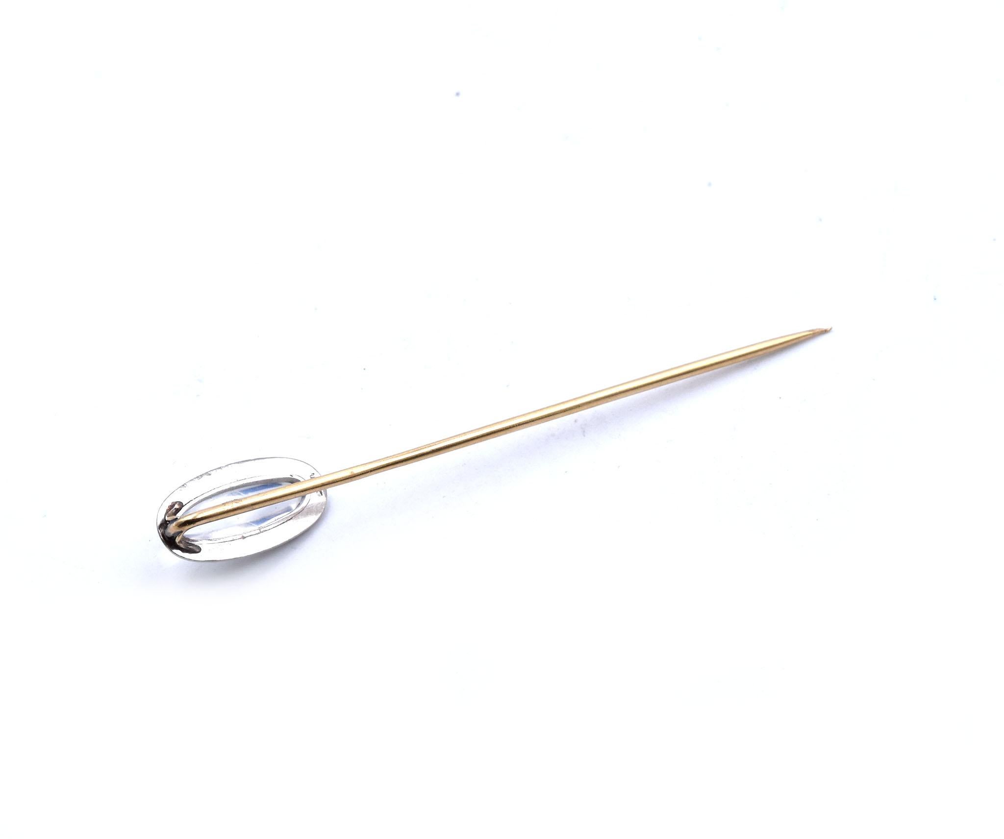 Platinum and 14 Karat Yellow Gold Moonstone Stick Pin In Good Condition For Sale In Scottsdale, AZ