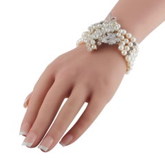 Platinum and 14K White Gold 3.20ct Diamond, Sapphire, and Pearl Bracelet