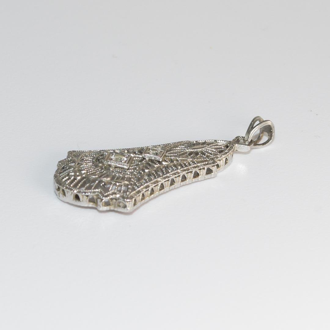 Round Cut Platinum and 14K White Gold Antique Diamond Pendant For Sale